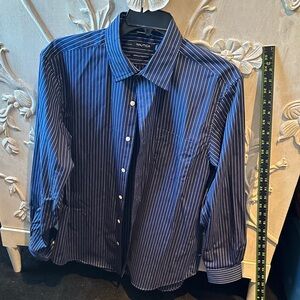 Nautica Navy and White Pinstripe Dress Shirt